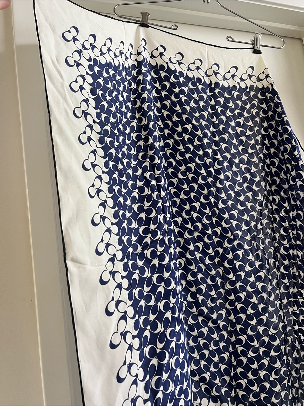 Coach White and Navy Silk Scarf with Linked Pattern - Picture 2 of 4